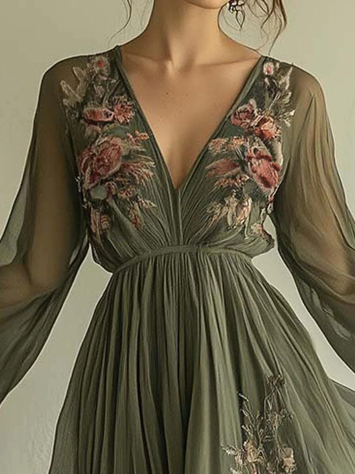 Cornelia | Damen Langarm Chiffon Maxikleid