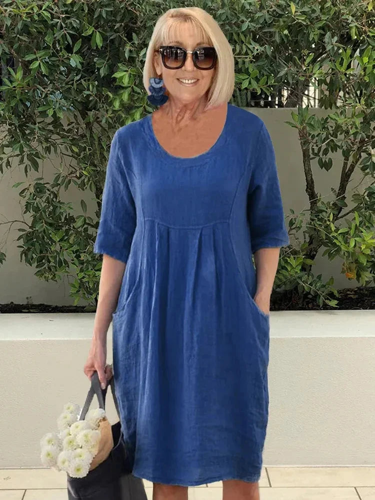Alina | Abito midi estivo da donna con scollo rotondo e tasche
