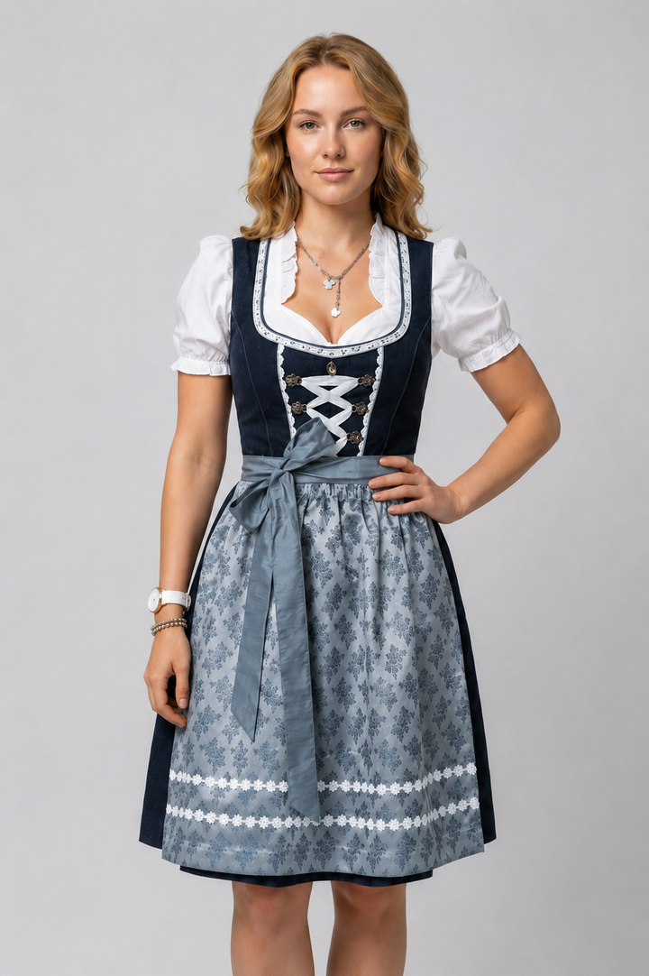 Elisa | Damen Traditionelles Schnürung Dirndl mit Schürze