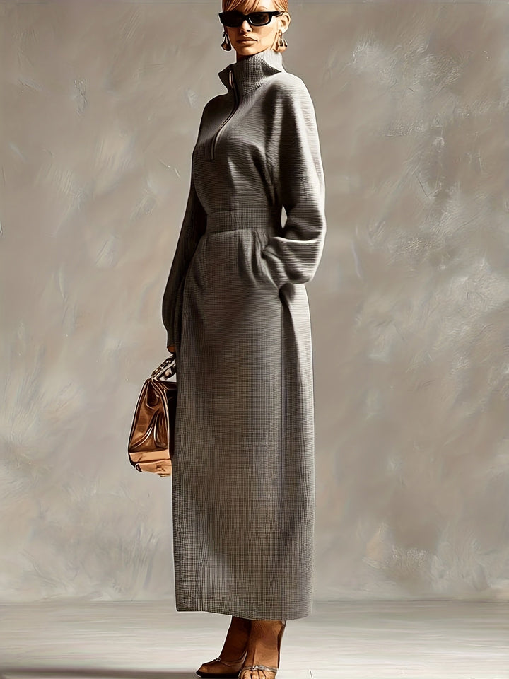 Kerstin | Damen Elegantes Hohem Kragen Maxikleid