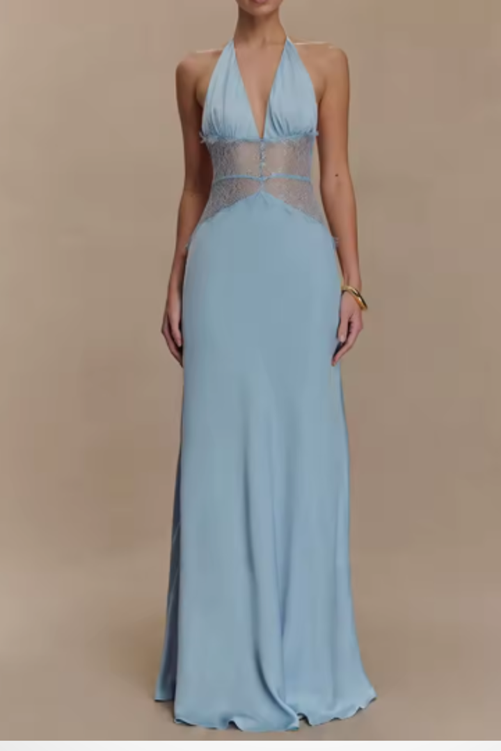 Aline | Damen Elegantes Hochzeitsgast Neckholder Maxi Kleid