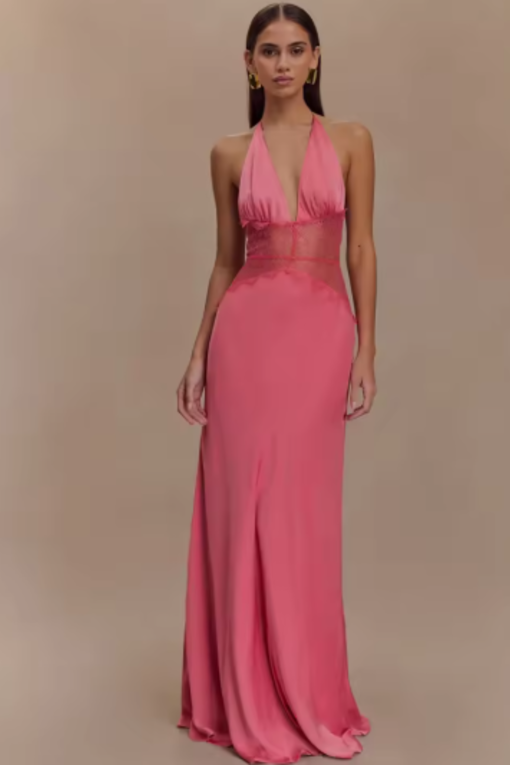 Aline | Damen Elegantes Hochzeitsgast Neckholder Maxi Kleid