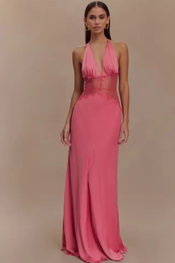 Aline | Damen Elegantes Hochzeitsgast Neckholder Maxi Kleid