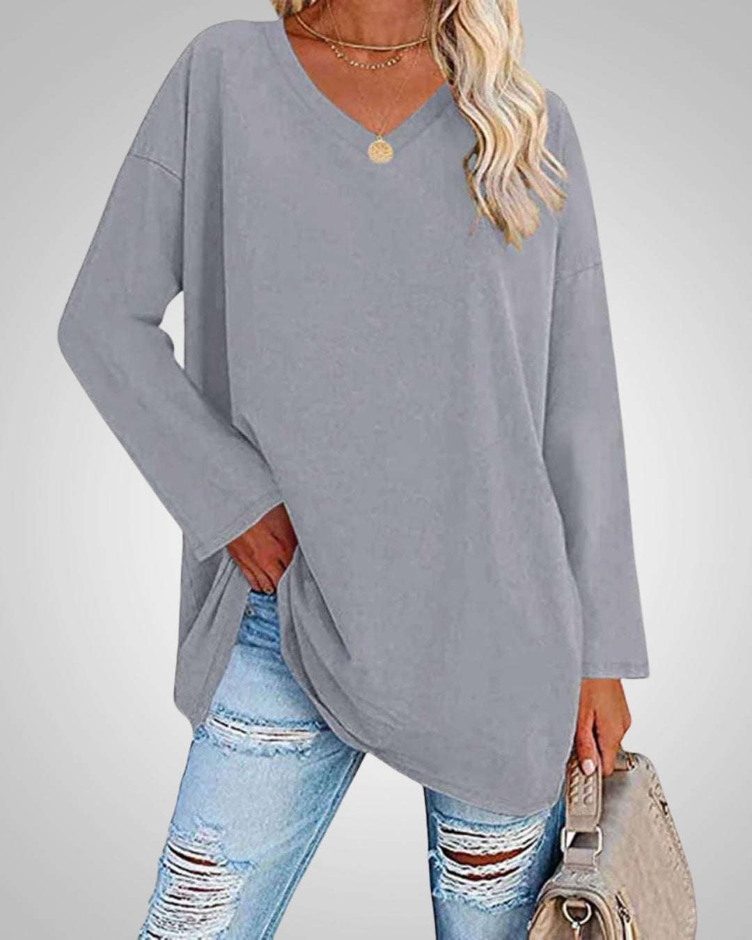 Stella | Damen Casual lockerer Passform V-Ausschnitt Top