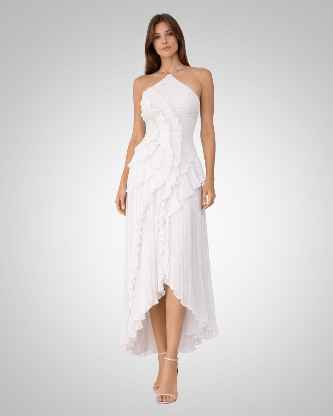 Quinn | Élégante robe longue dos nu à col licou pour invitée de mariage