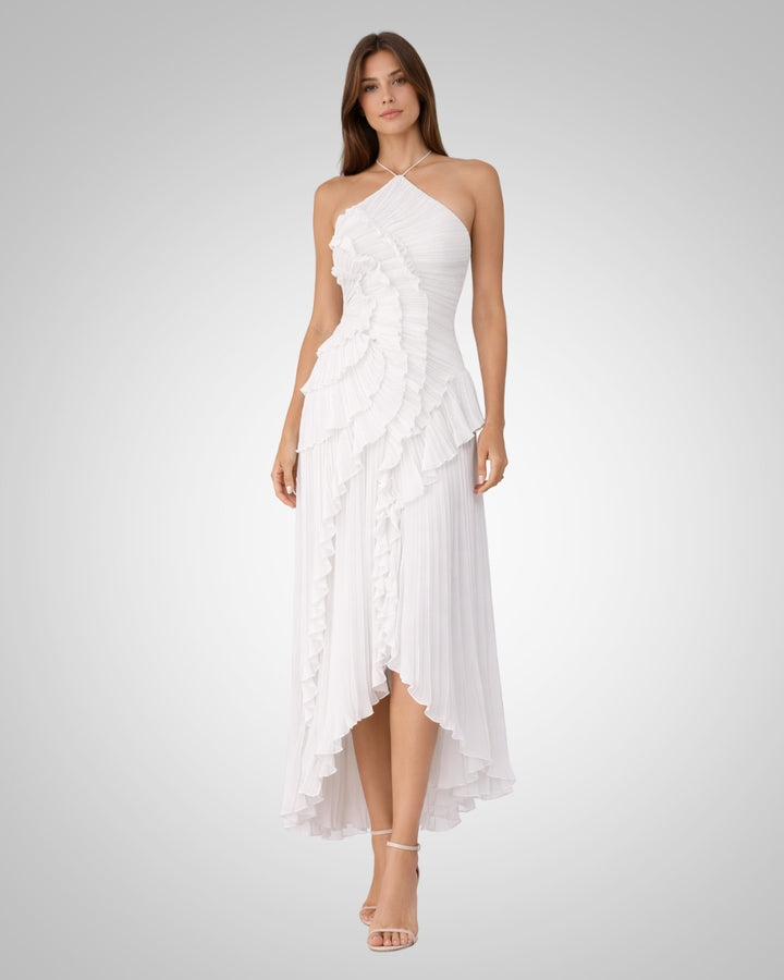 Quinn | Élégante robe longue dos nu à col licou pour invitée de mariage