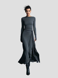 Ines | Damen Lässig Langarm Wickel Midikleid
