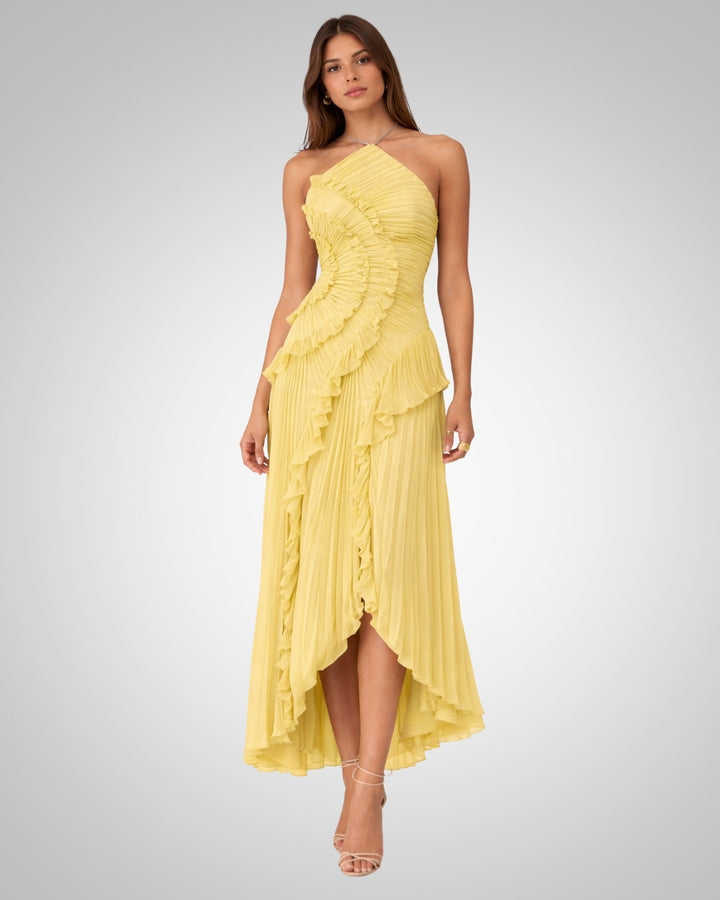 Quinn | Élégante robe longue dos nu à col licou pour invitée de mariage