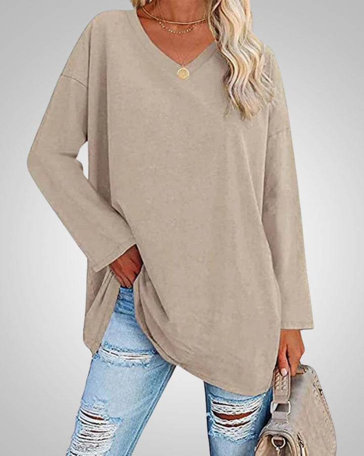 Stella | Damen Casual lockerer Passform V-Ausschnitt Top