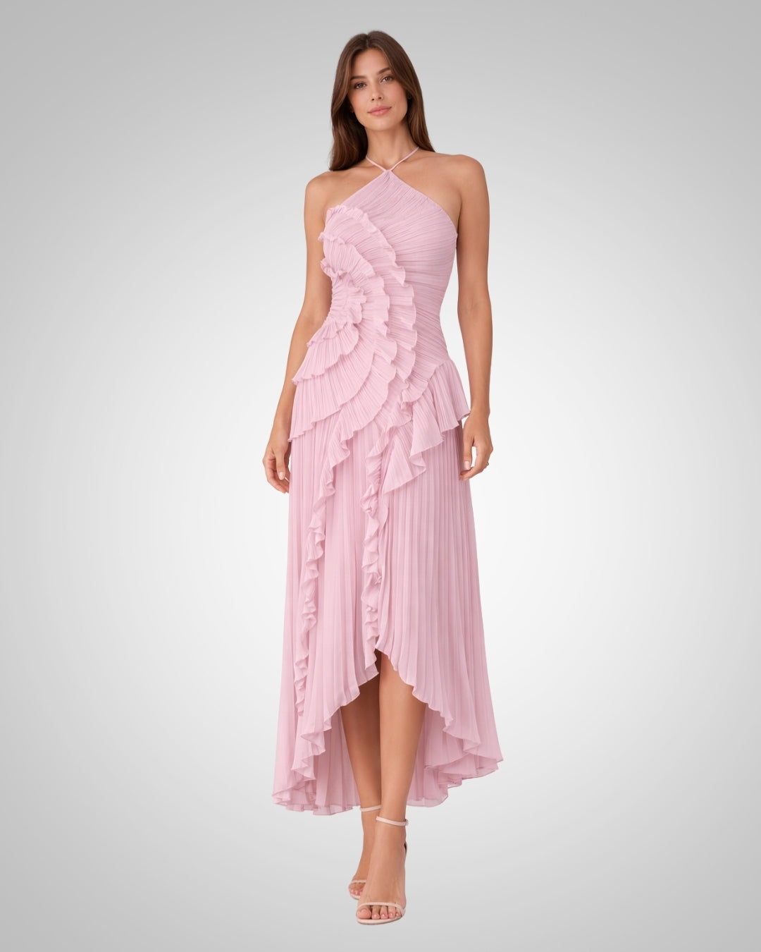 Quinn | Élégante robe longue dos nu à col licou pour invitée de mariage
