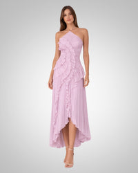 Quinn | Élégante robe longue dos nu à col licou pour invitée de mariage