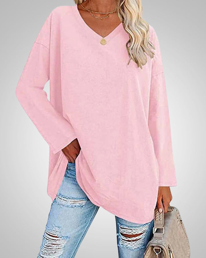 Stella | Damen Casual lockerer Passform V-Ausschnitt Top