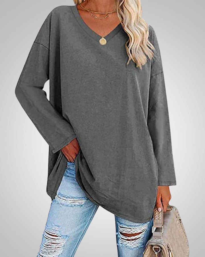 Stella | Damen Casual lockerer Passform V-Ausschnitt Top