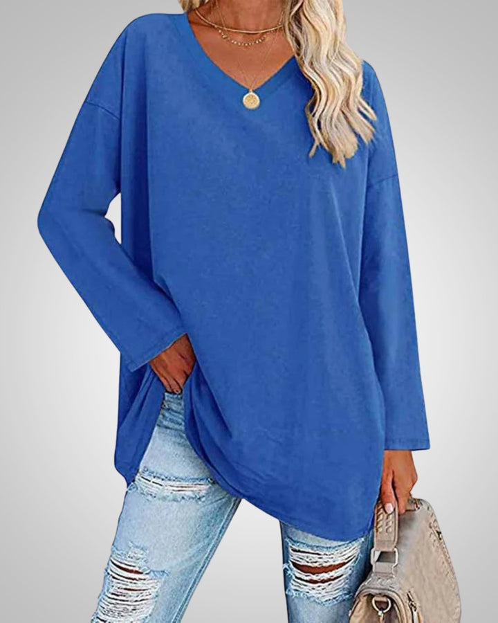 Stella | Damen Casual lockerer Passform V-Ausschnitt Top