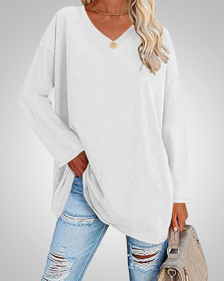 Stella | Damen Casual lockerer Passform V-Ausschnitt Top