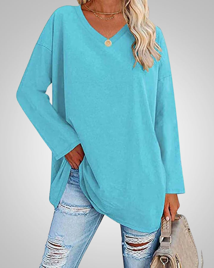 Stella | Damen Casual lockerer Passform V-Ausschnitt Top