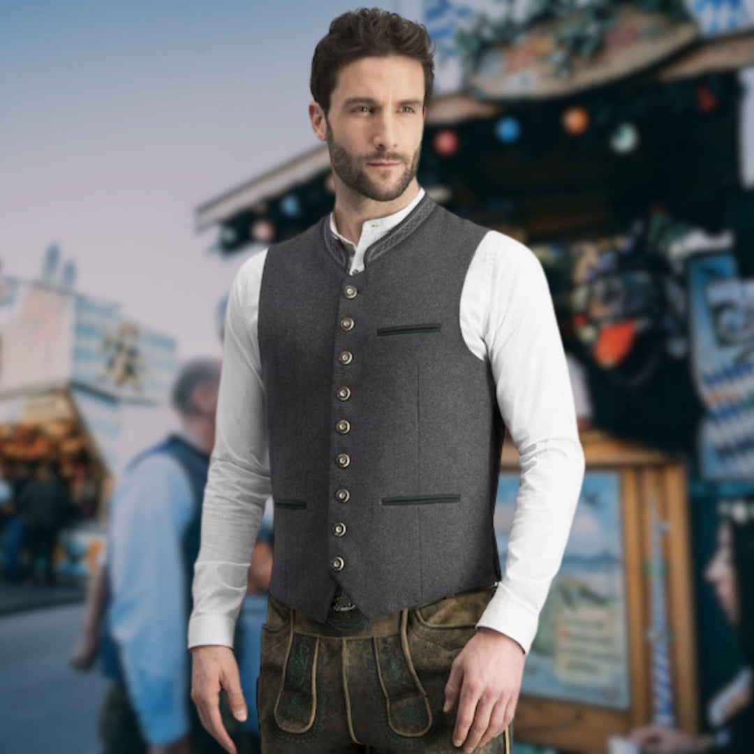 David | Herren Traditionelle Stehkragen Trachtenweste