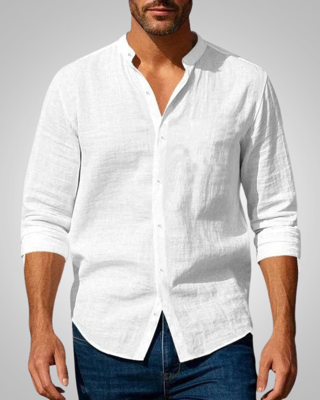 Maximilian | Herren Stehkragen Slim Fit Sommer Hemd
