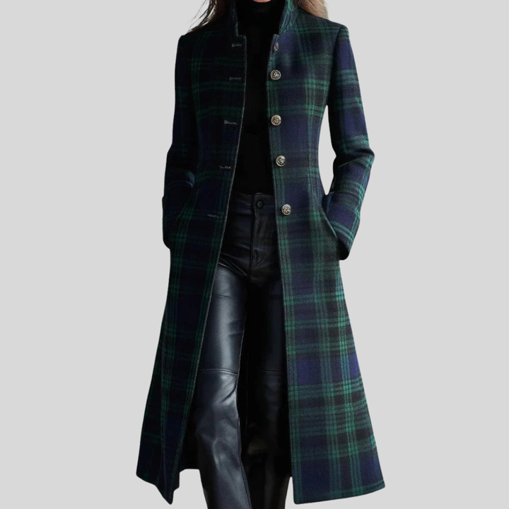 Aurelia | Damen Lang Kariertes Muster Mantel