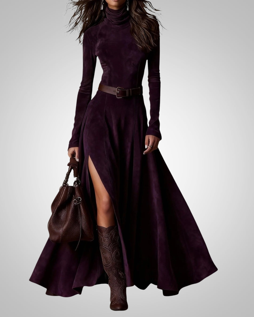 Ruth | Robe maxi décontractée à manches longues et col haut pour femme  