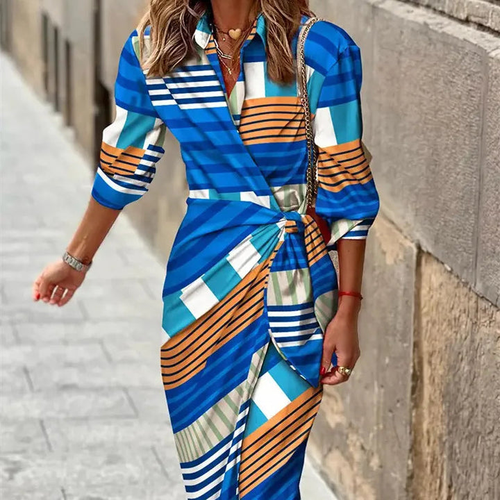 Andrea | Damen Elegantes Hochzeitsgast Wickel Hemdblusenkleid