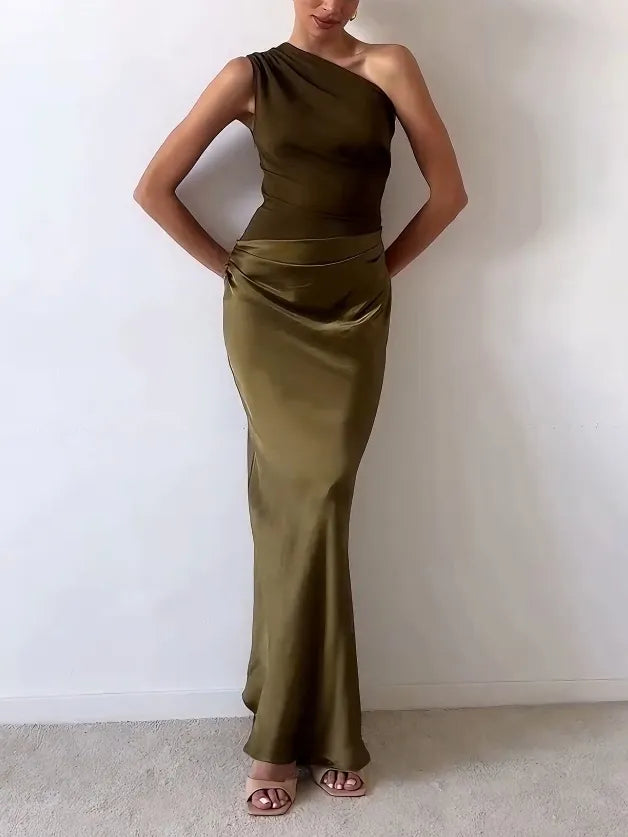 Selena | Robe maxi drapée décontractée à encolure asymétrique pour femmes