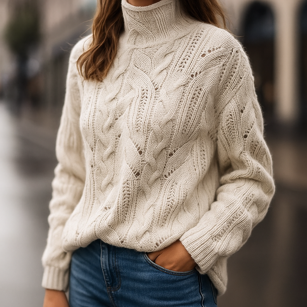 Colette | Damen Gemusterter Strukturierter Strickpullover