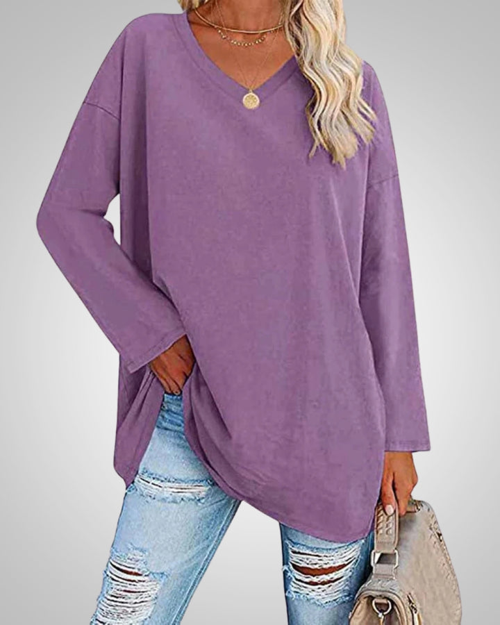 Stella | Damen Casual lockerer Passform V-Ausschnitt Top