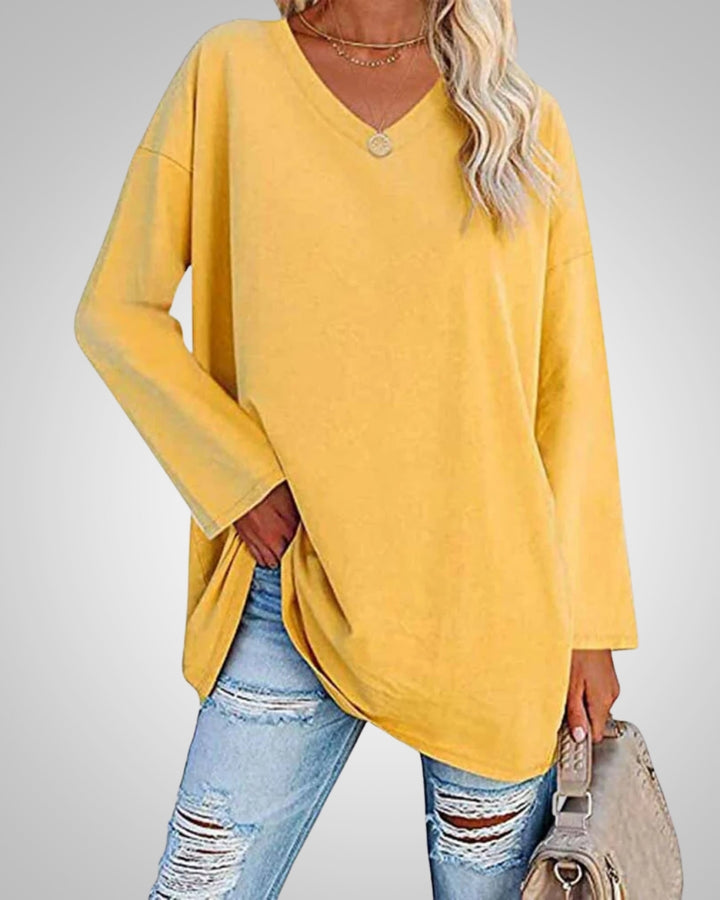 Stella | Damen Casual lockerer Passform V-Ausschnitt Top