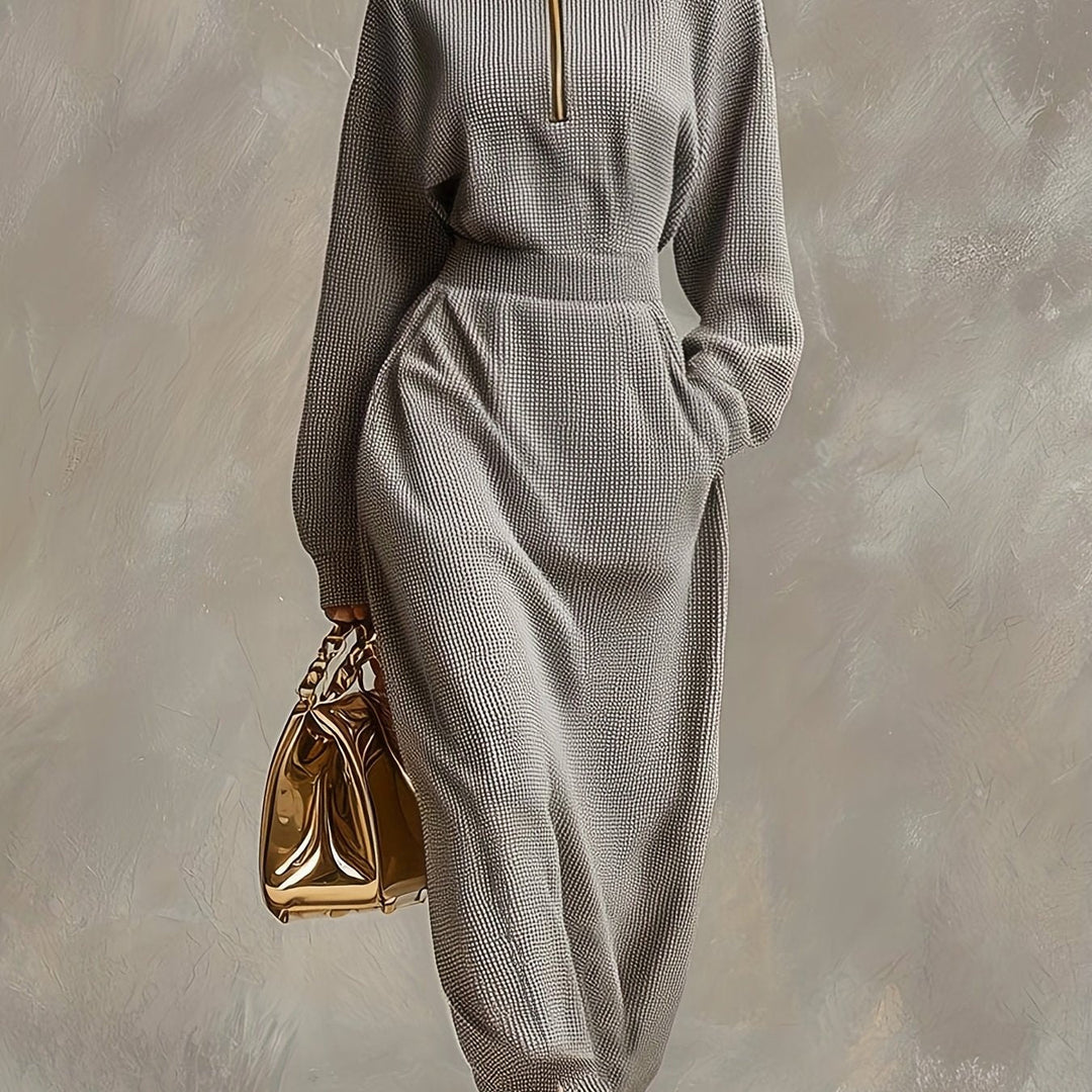 Kerstin | Damen Elegantes Hohem Kragen Maxikleid