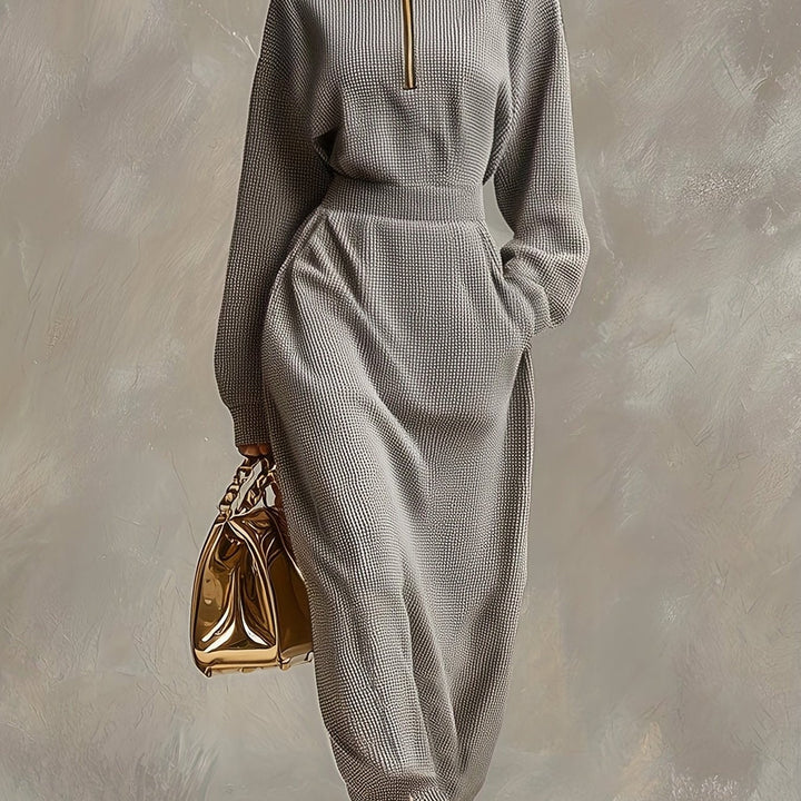 Kerstin | Damen Elegantes Hohem Kragen Maxikleid