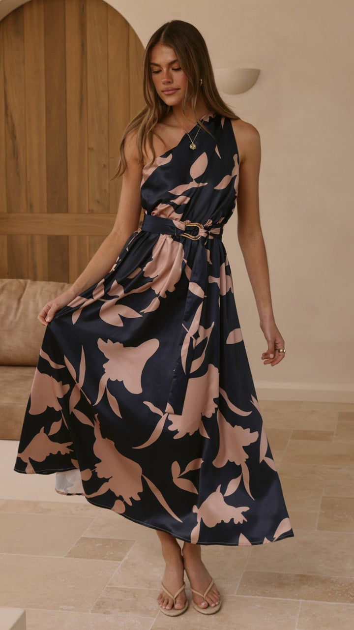Kim | Damen Elegantes One-Shoulder A-Linie Kleid