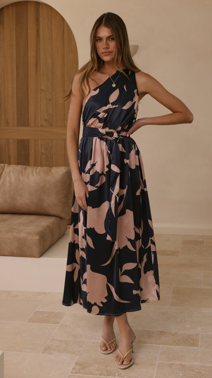 Kim | Damen Elegantes One-Shoulder A-Linie Kleid