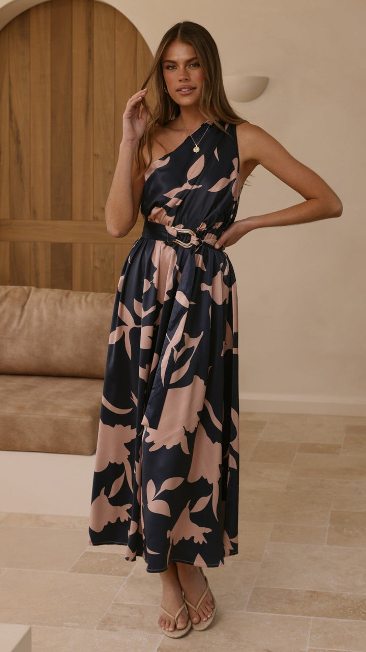 Kim | Damen Elegantes One-Shoulder A-Linie Kleid