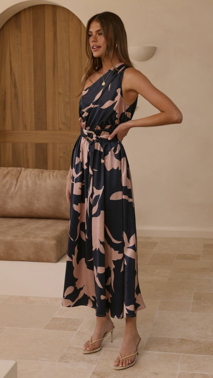Kim | Damen Elegantes One-Shoulder A-Linie Kleid