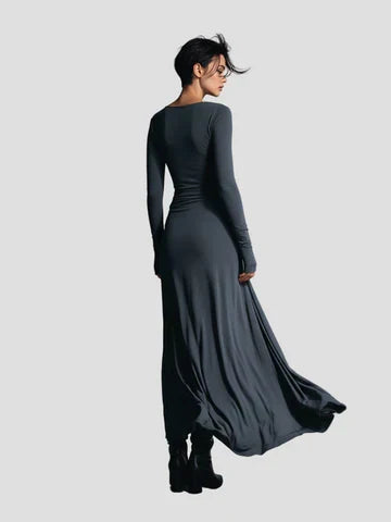 Ines | Damen Lässig Langarm Wickel Midikleid