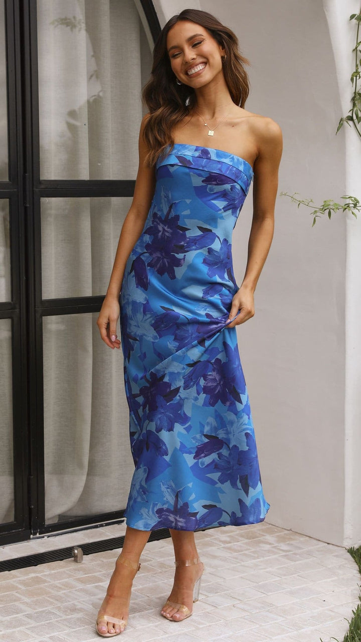Carla | Abito maxi floreale da donna senza spalline