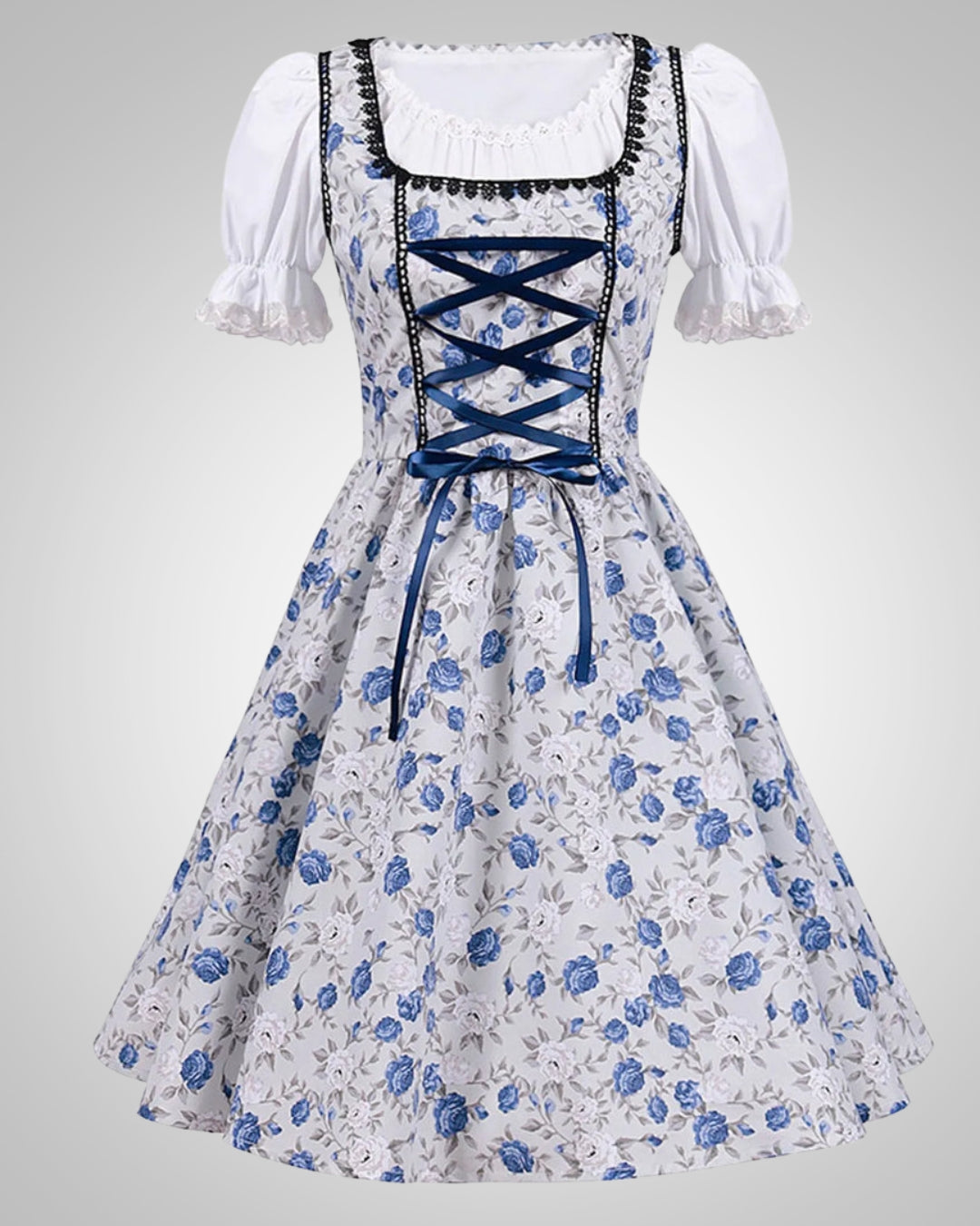 Larissa | Damen Traditionelles Blumiges Schnürung Dirndl