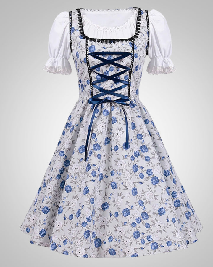 Larissa | Damen Traditionelles Blumiges Schnürung Dirndl