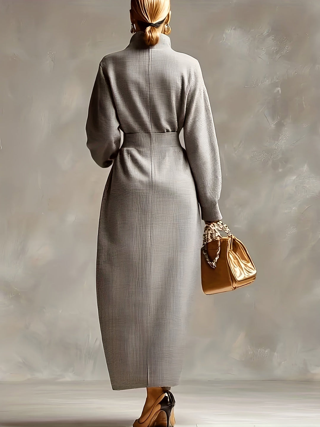 Kerstin | Damen Elegantes Hohem Kragen Maxikleid