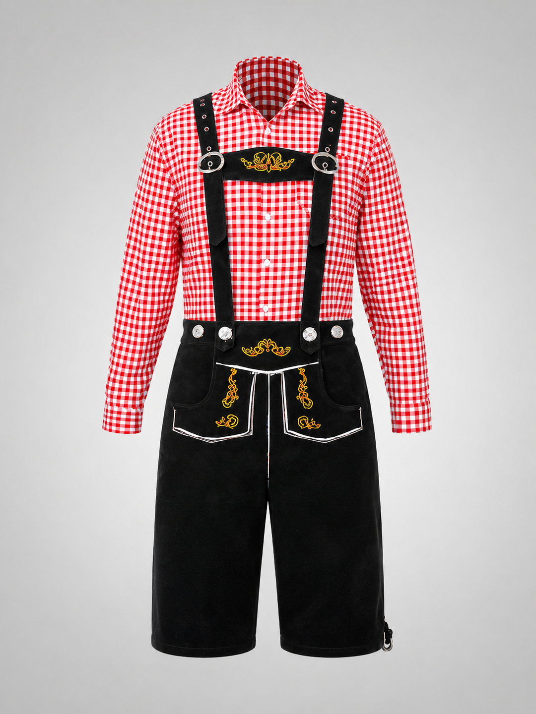 Rote Kariertes Oberteil + Schwarz Latzhose