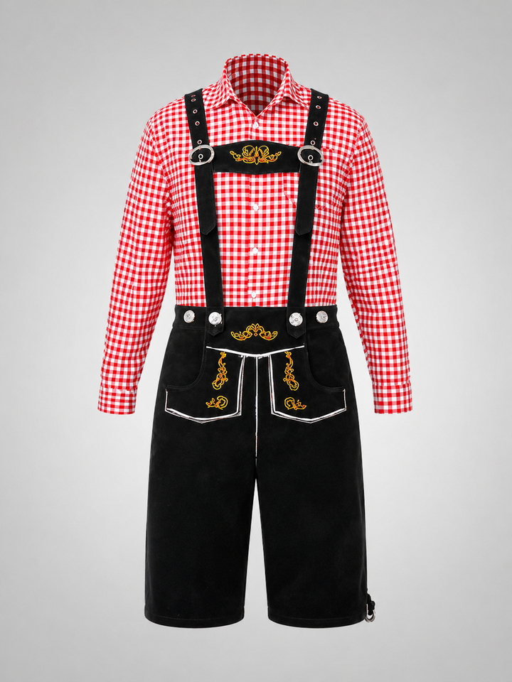 Rote Kariertes Oberteil + Schwarz Latzhose