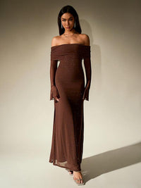 Eveline | Damen Schulterfreies Figurbetontes Maxikleid