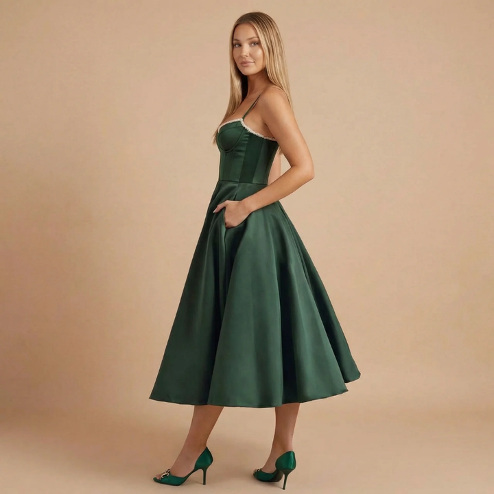 Norina | Damen A-Linien Midi-Satin-Hochzeitsgastkleid
