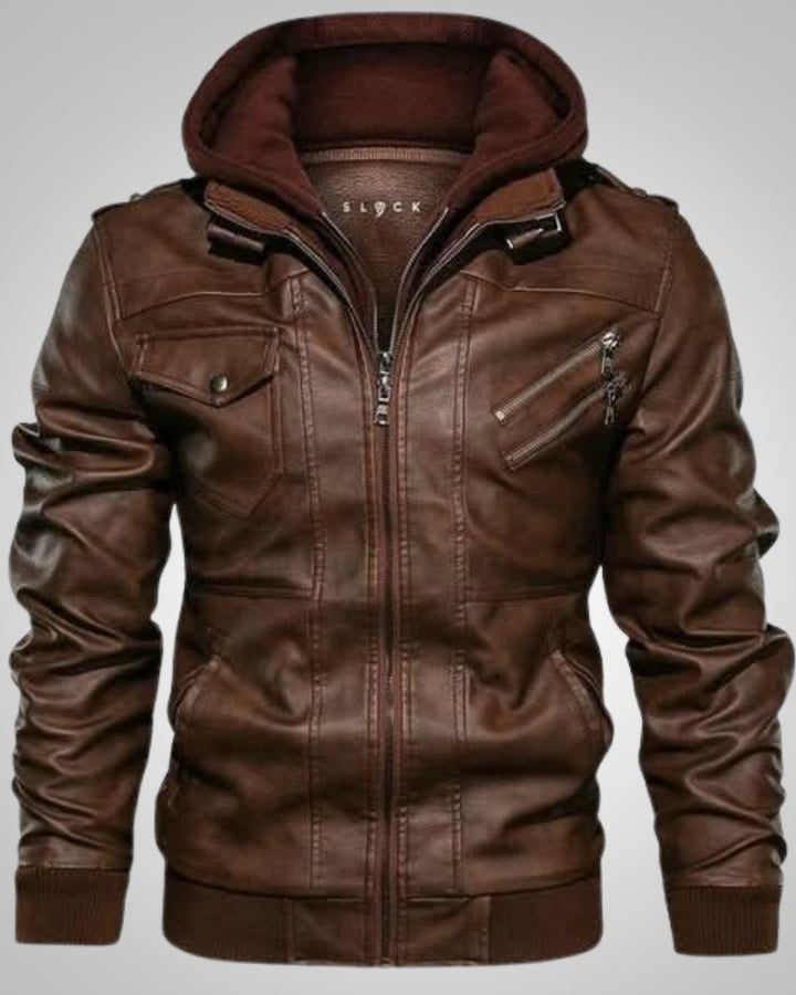 Wesley | Veste de motard classique en cuir avec capuche pour homme