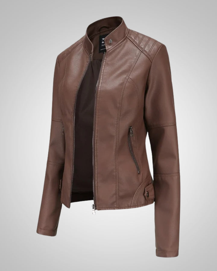 Rachel | Damen Stylische Stehkragen Bikerjacke