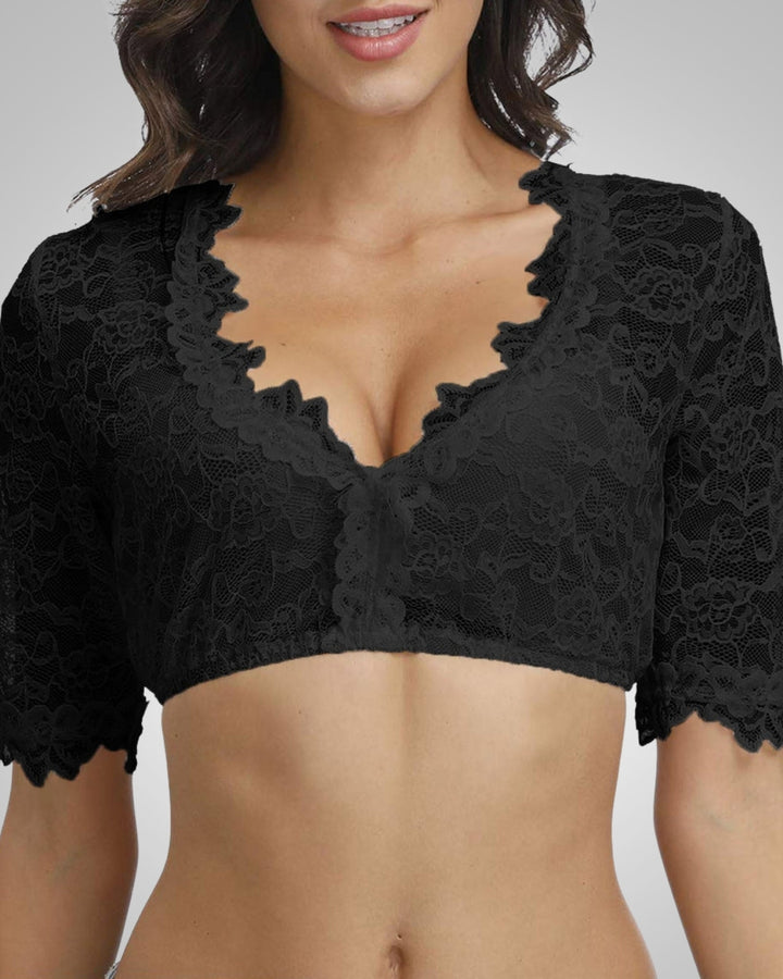 Carla | Damen Kurzärmelige Spitze Dirndlbluse