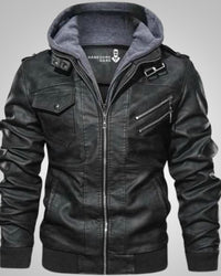 Wesley | Veste de motard classique en cuir avec capuche pour homme
