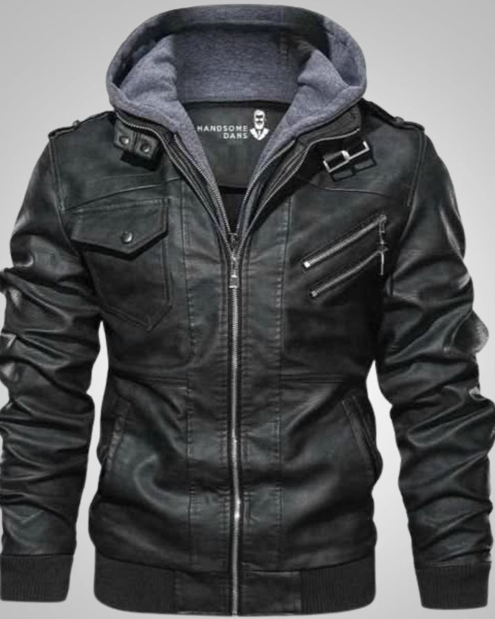 Wesley | Veste de motard classique en cuir avec capuche pour homme
