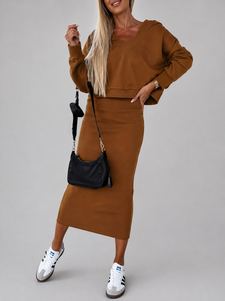 Annika | Damen Stilvolles Lässiges Sweatshirt Kleid-Set